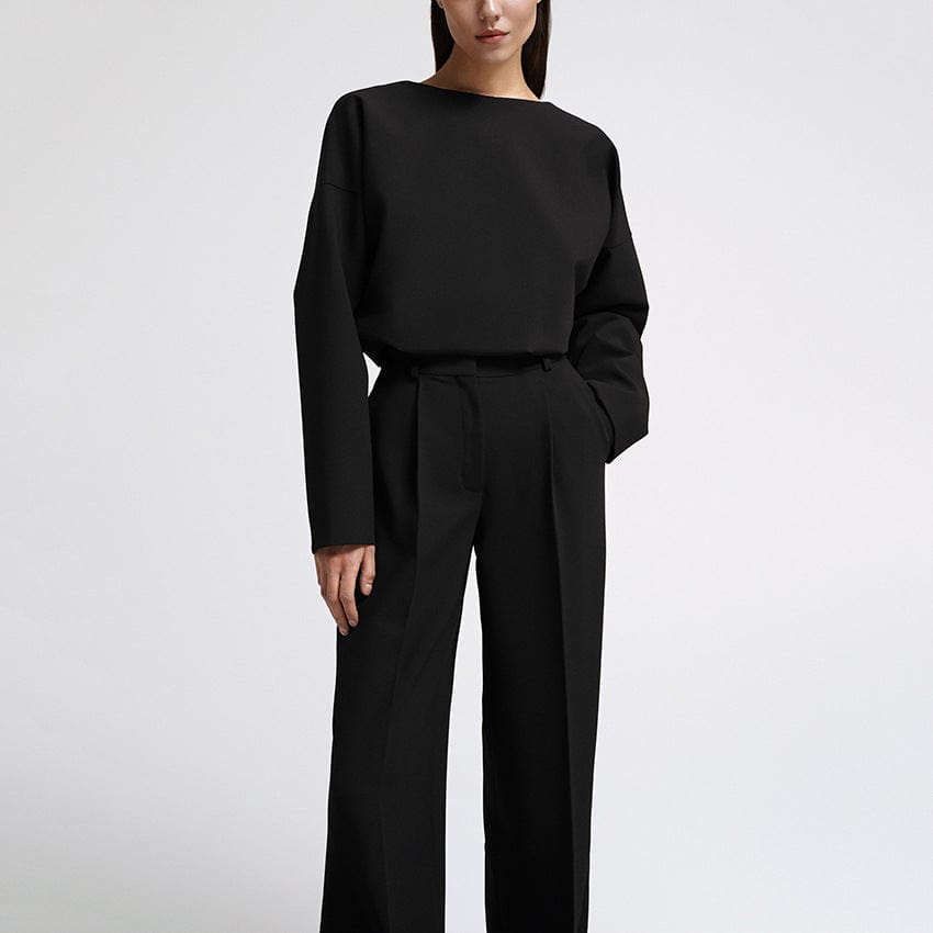 M / #01 Women's 2 Piece Outfits Plaid Long Sleeve Pullover Crewneck Top and Wide Leg Pants Set Office Lady