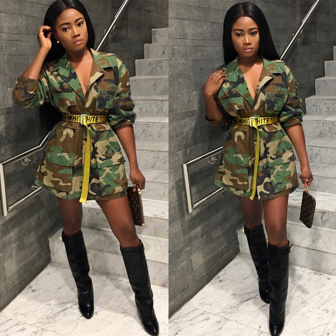 M / #01 Women's Green Camouflage long Sleeve Coat Long Sleeve Lightweight Casual Snap Button Parka Coat Plus Size