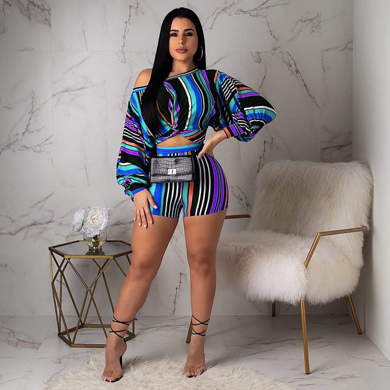 M / #01 Women Sexy Long Sleeve Jumpsuits Colorful Printed Romper Bodycon Night Out Party Clubwear 2 Piece Outfits