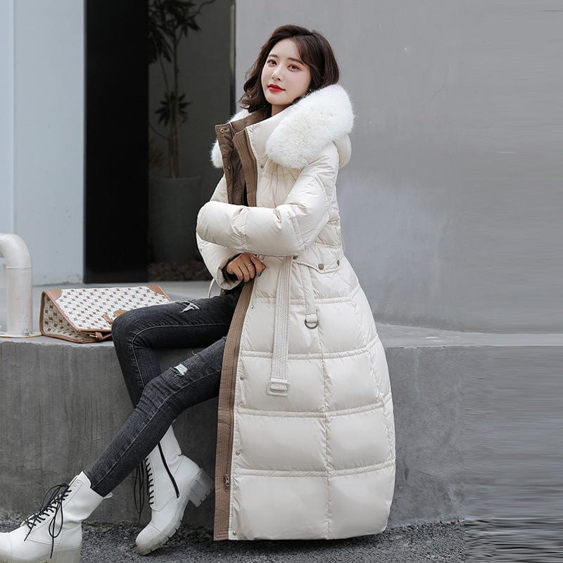 M / 1 Long Down Jacket Women's 2022 New Slim Commuter Hooded Thin Section Over The Knee Solid Color Thickened Winter Warm Jacket Women