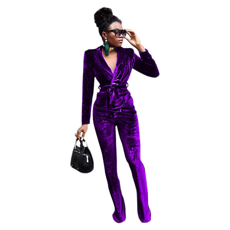 M / 2 business suit 2023 new arrivals velvet v neck long sleeve shirt and flared pants two piece sweat suits