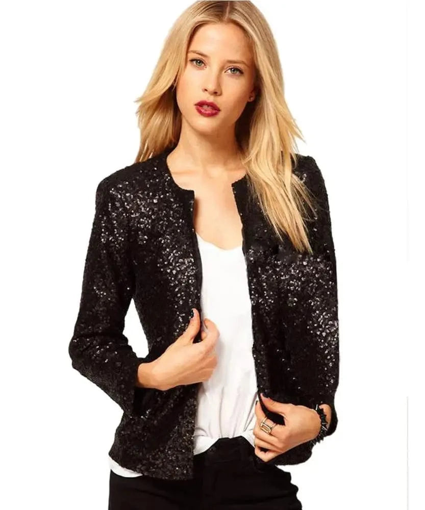 M / 2 Paillette Long Sleeve Loose Women Basic Coats Womens Spring Autumn Jackets Red Sequin Vintage Short Shiny Jacket E4461