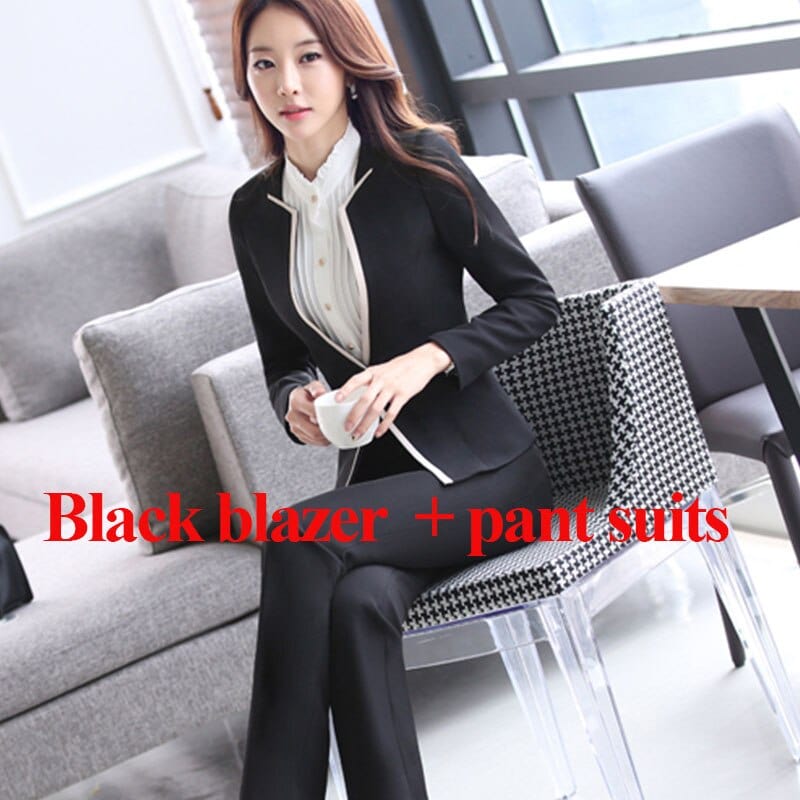 M / 2 Piece Black Pants Suits OEM China Factory Cheap 2 Pieces Set New Women Formal Pant Suit for Office Ladies Business V-neck Gray Professional Work Wear