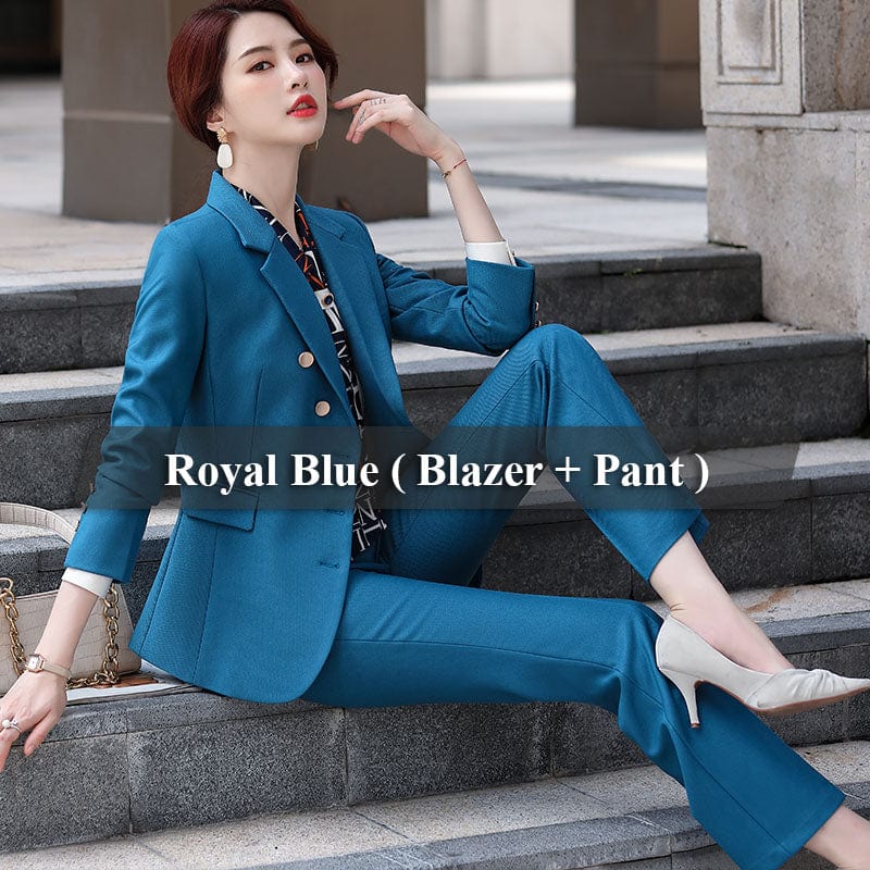 M / 2 Piece Royal Blue Pant Suit China Factory Direct Sell 2 Piece Suit Set for Women Wine Pant Suits Business Office Lady Work Wear Formal Blazer with Trouser