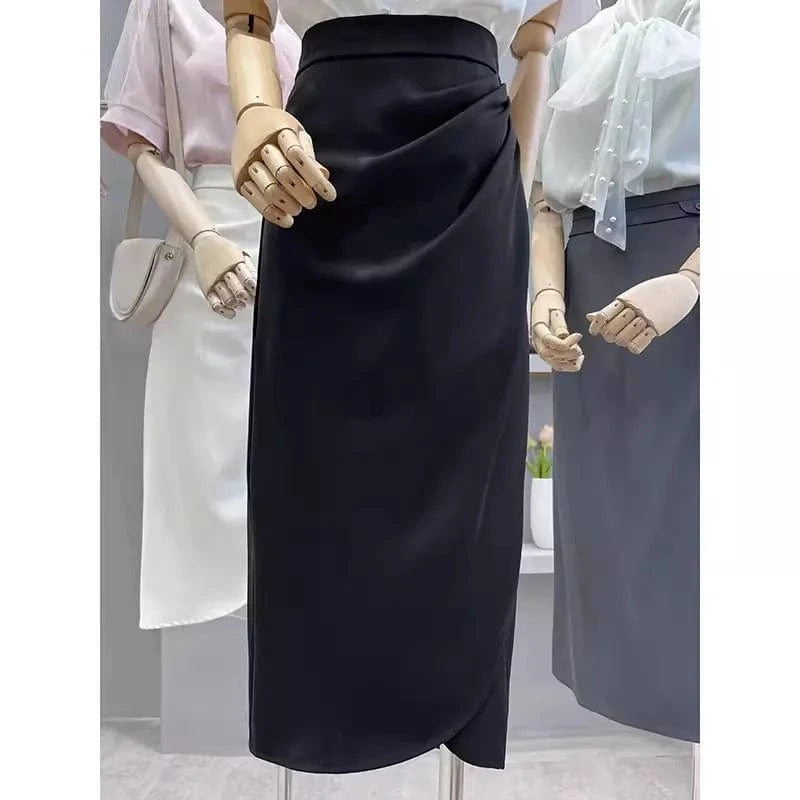 M / 2 S-XL French niche pleated design high waisted skirt Elegant split buttocks skirt