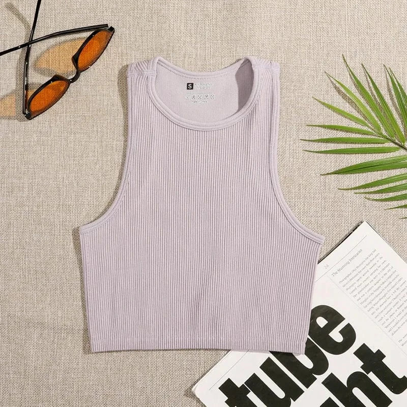 M / 24TP010903 light purplpe / Polyester / Cotton CUTENOVA 24TP010903 High Quality 2024 Simple Yoga Joggers Chic New  Sleeveless Tank Crop Top T Shirt Women
