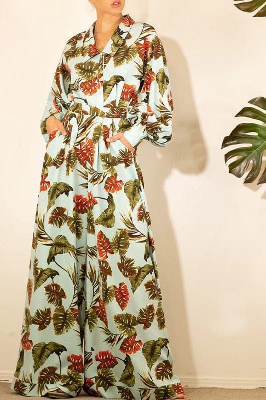 M / 3 Fall Custom Casual Printed Long Sleeve Shirts Blouse Tops Wide Leg Pants Women Two Piece Outfits Set