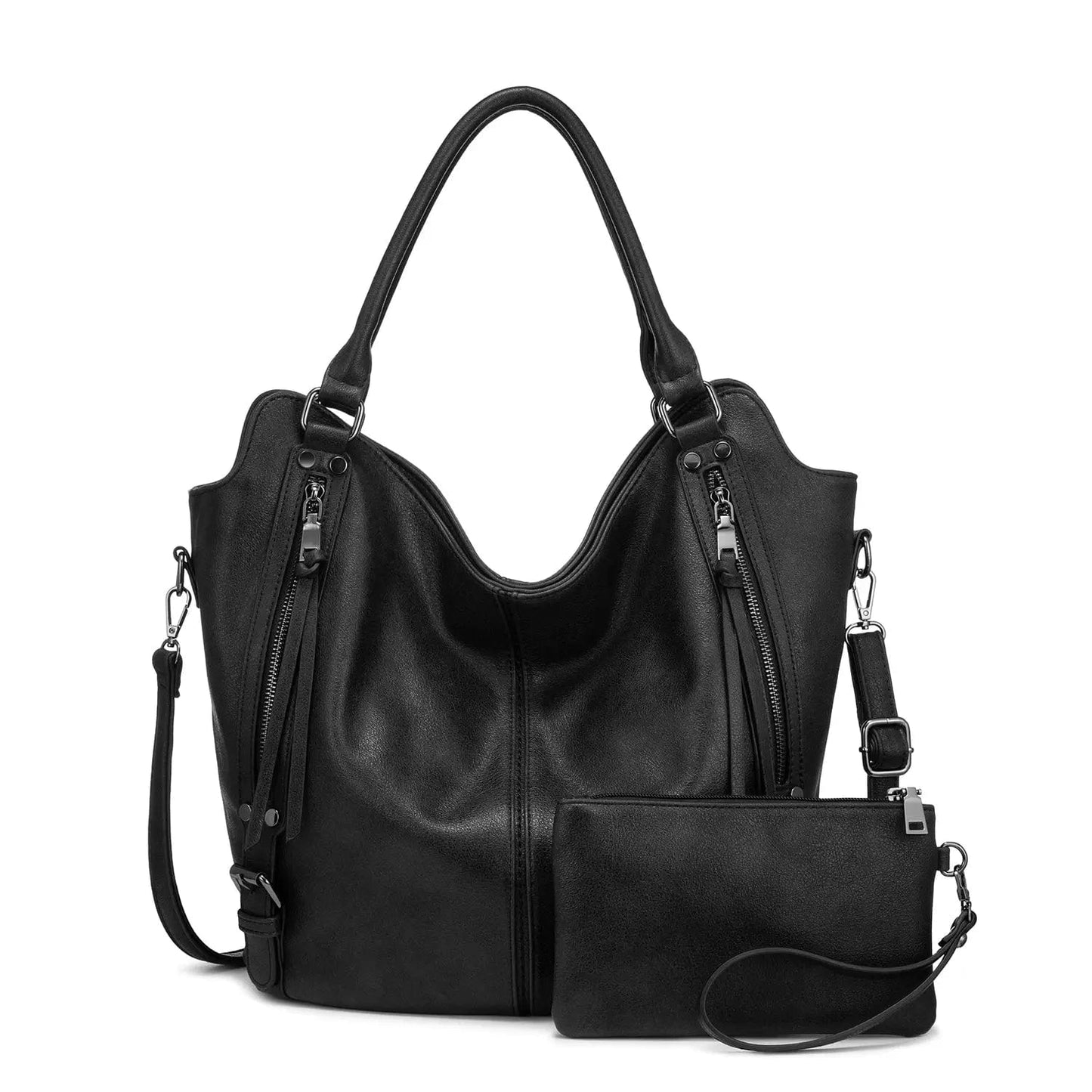M:32*14*31cm (Fit 13.3"laptop) / Black-WB148401 REALER Vintage Women PU Leather Shoulder Bags Fashion Hobo Hand Bags Ladies Large Purse and Handbags Set Tote Bag for Women