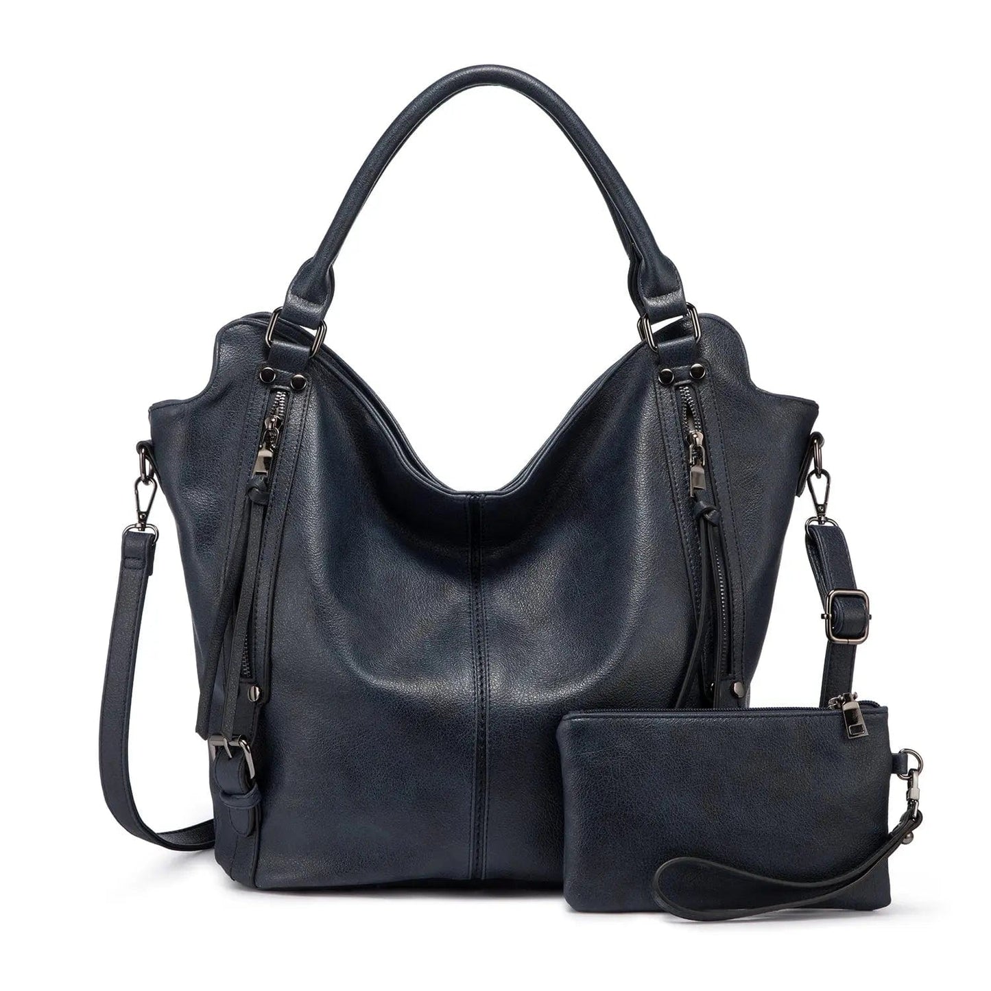 M:32*14*31cm (Fit 13.3"laptop) / Blue-WB148406 REALER Vintage Women PU Leather Shoulder Bags Fashion Hobo Hand Bags Ladies Large Purse and Handbags Set Tote Bag for Women