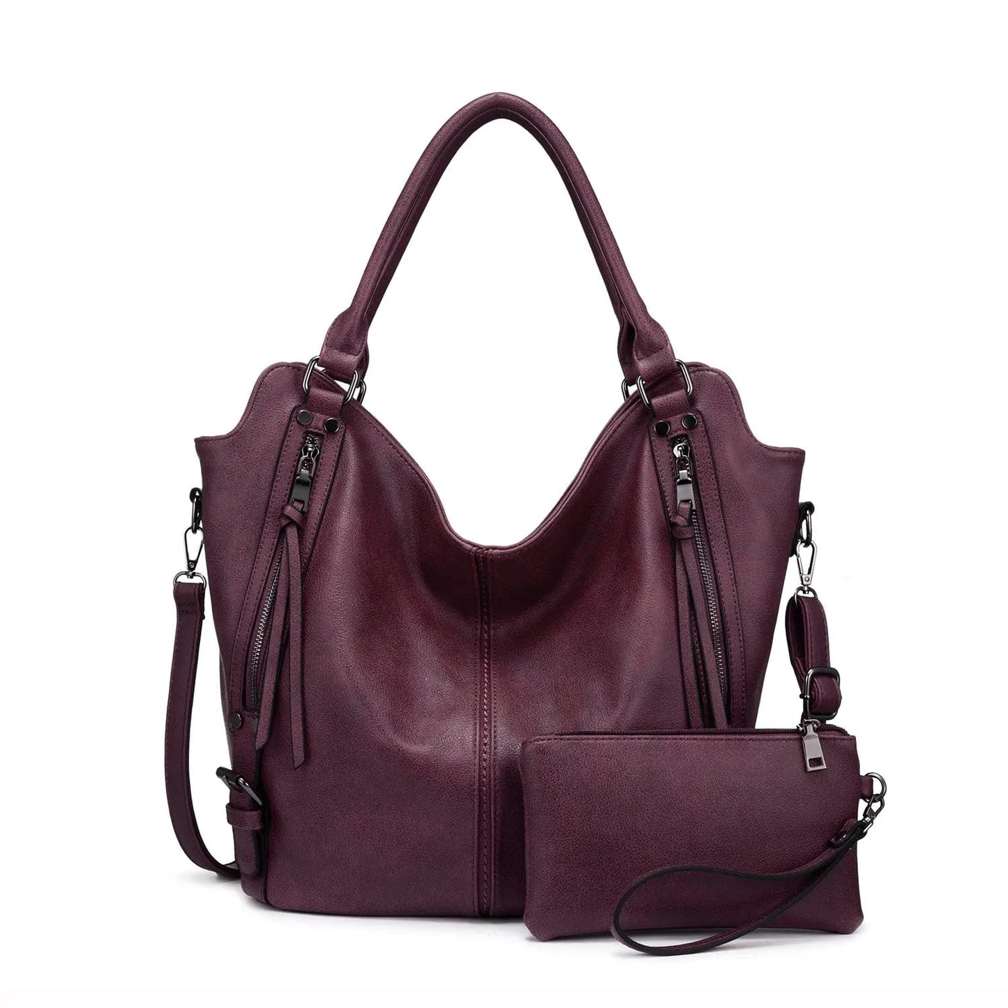 M:32*14*31cm (Fit 13.3"laptop) / Burgundy-WB148409 REALER Vintage Women PU Leather Shoulder Bags Fashion Hobo Hand Bags Ladies Large Purse and Handbags Set Tote Bag for Women