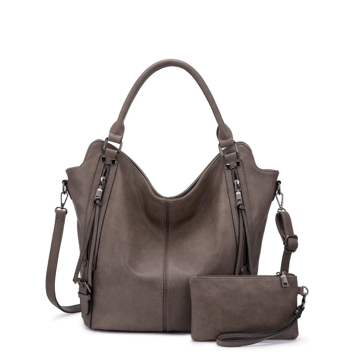 M:32*14*31cm (Fit 13.3"laptop) / Gray Brown-WB148419 REALER Vintage Women PU Leather Shoulder Bags Fashion Hobo Hand Bags Ladies Large Purse and Handbags Set Tote Bag for Women