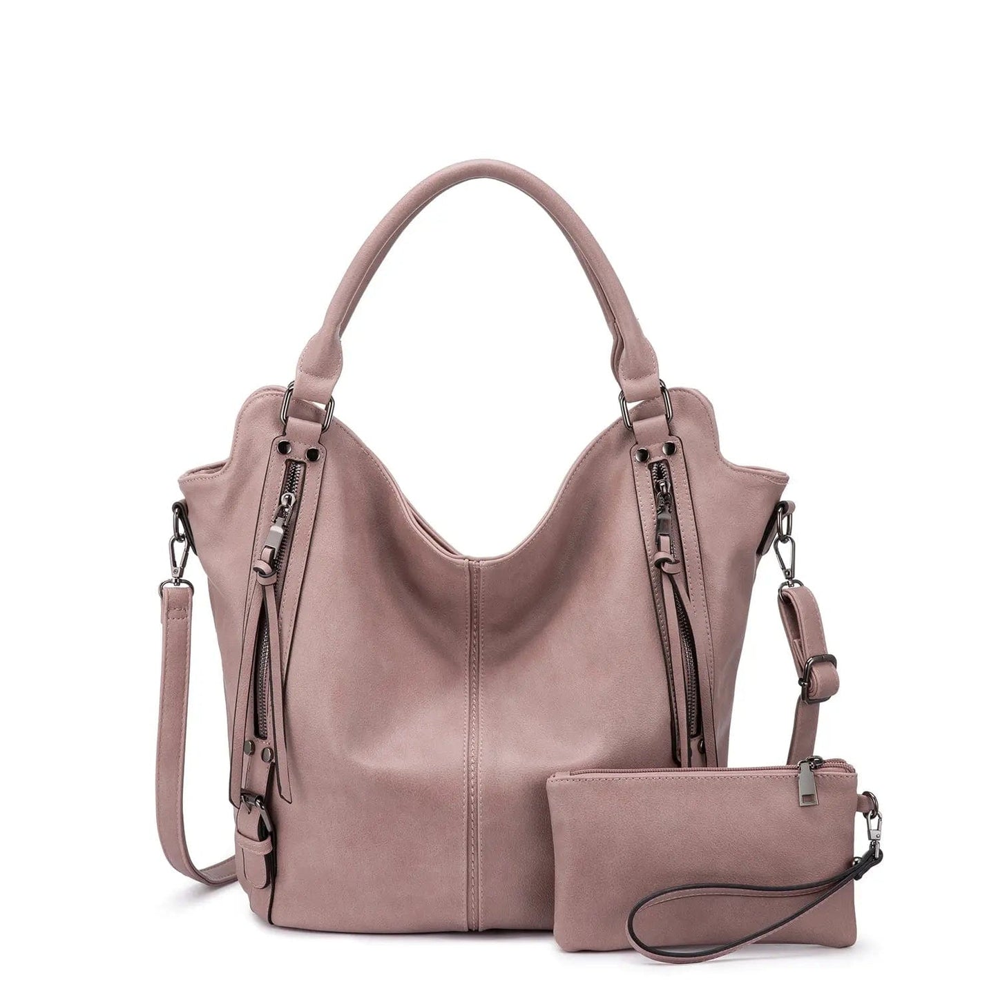 M:32*14*31cm (Fit 13.3"laptop) / Pink-WB148412 REALER Vintage Women PU Leather Shoulder Bags Fashion Hobo Hand Bags Ladies Large Purse and Handbags Set Tote Bag for Women