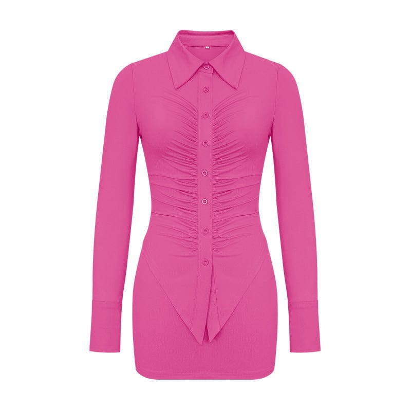 M / 4 2023 2022 Spring Pleated Long-Sleeved Polo Collar Top With Buttock Skirt Casual Two-Piece Suit Sexy Bodycon Skirt Women Set