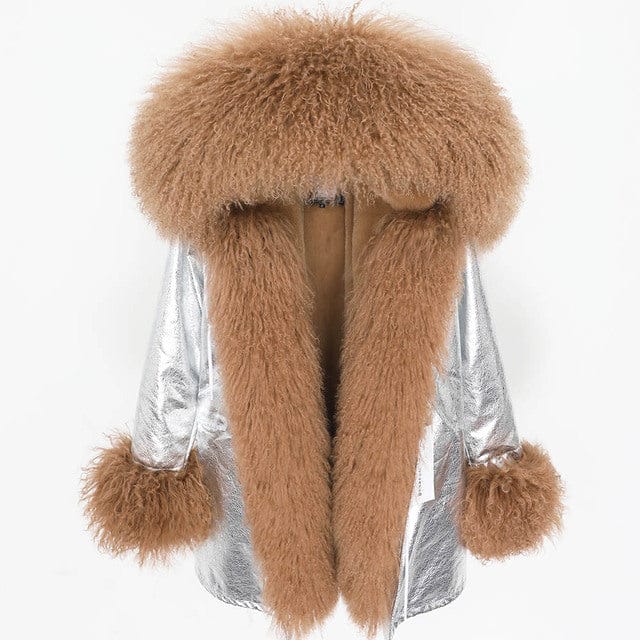 M / 6 Hot Sale New Winter Fashion Mongolia Sheep Fur Plus Size Ladies Natural Fur Coat Casual Women Real Fur Parka