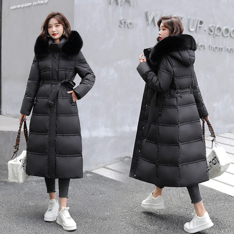 M / 7 Long Down Jacket Women's 2022 New Slim Commuter Hooded Thin Section Over The Knee Solid Color Thickened Winter Warm Jacket Women