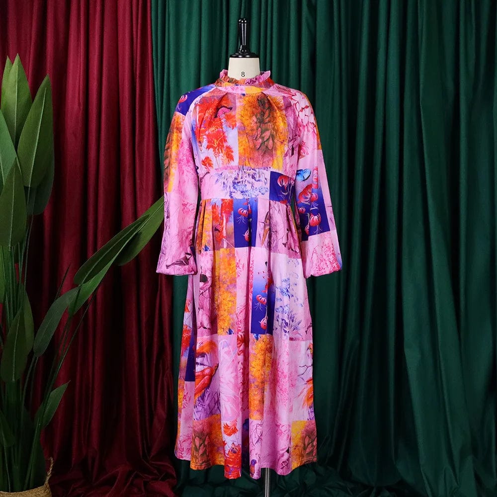 M / a New Trendy Summer Dress High Waist O Neck A-line African Print Women Casual Dresses