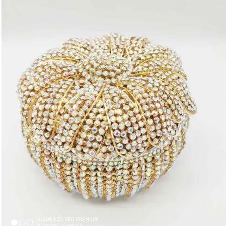 M / AB Stone Gold Latest Trending Beautiful Fashion Bling Crystal Rhinestone Flower Clutch Evening Bags Bridal Luxury Customized Handbag