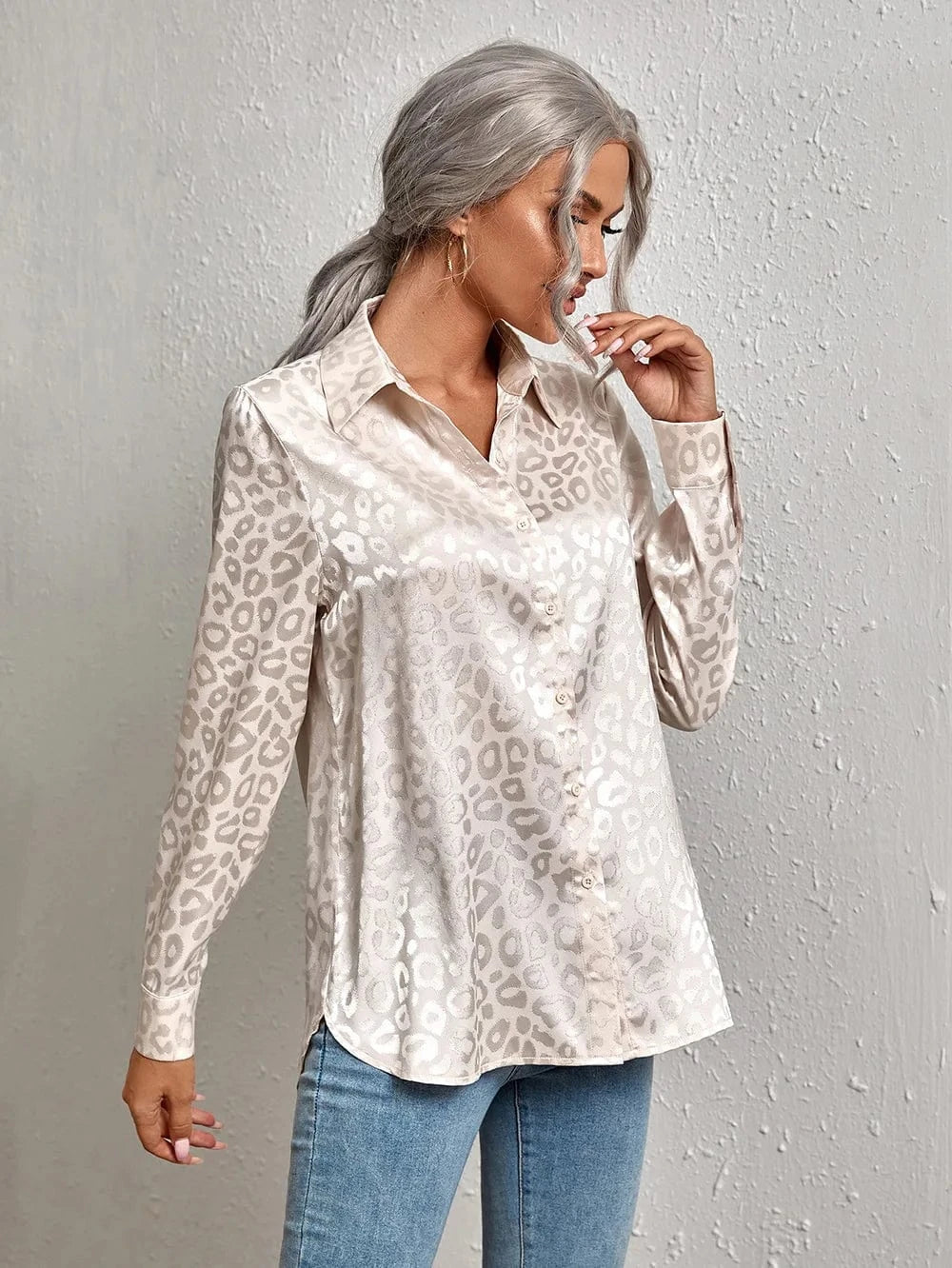 M / Apricot Wholesale Girls Blouses&shirts Fashion Leopard Long Sleeve Tops New Women Blouse
