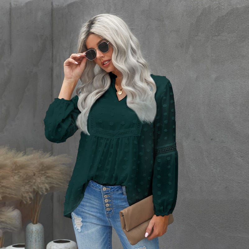 M / Army Green Women chiffon Blouse long sleeve girls lovely floral embroidery shirt 2022 summer ladies blouse woman tops femme chic