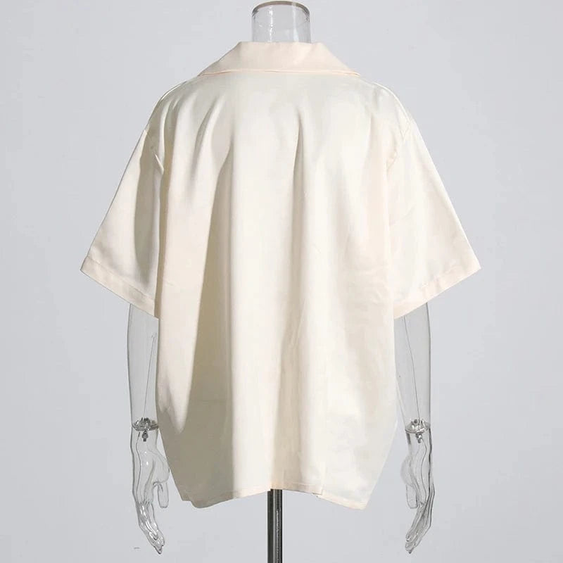 M / AS PICTURE CHICEVER Fashionable High Waist Short Sleeve Embroidery Pattern 2 Piece Set For Women