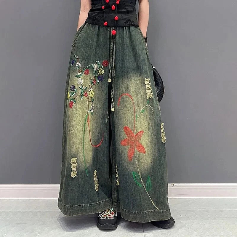 M / aspicture2 CHICEVER High Waist Embroider Printing Denim High Quality High Waist Jeans For Women 2023