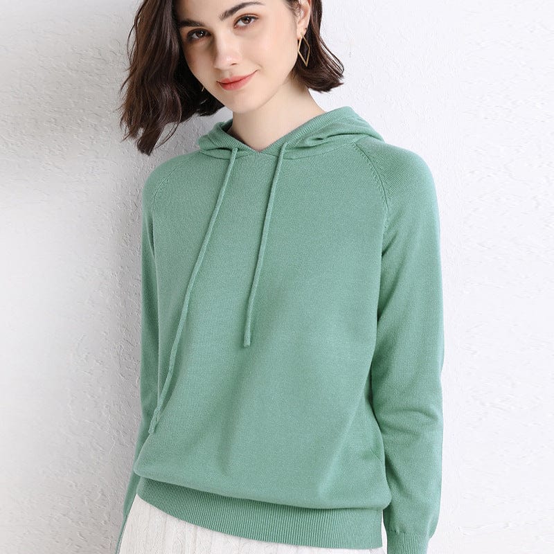 M / Bean Green Spring New Hooded Sweater Women's Loose Casual Knitted Base Shirt Thin Coat