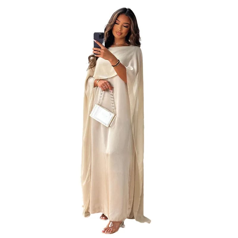 M / Beige Fall 2023 Muslim Women Vintage Fashion Clock Long Sleeve Loose Robe Ladies Casual Party Evening Chiffon Long Maxi Dress Vestidos