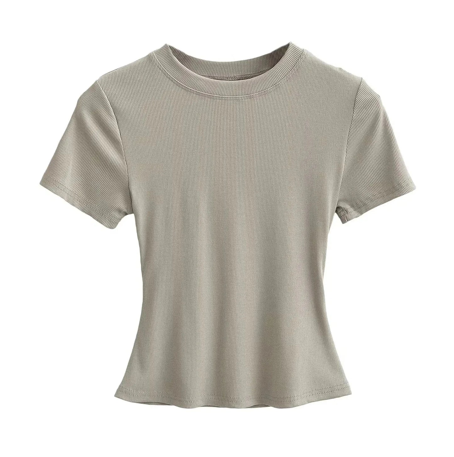 M / Beige / Spandex / Cotton Casual T-Shirts Women Slim Fit Tees Female short Sleeve Top summer Ladies Solid Basic T-shirt cotton t shirt