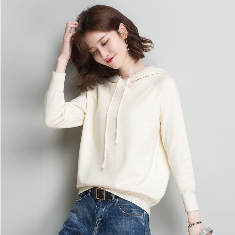 M / Beige Spring New Hooded Sweater Women's Loose Casual Knitted Base Shirt Thin Coat