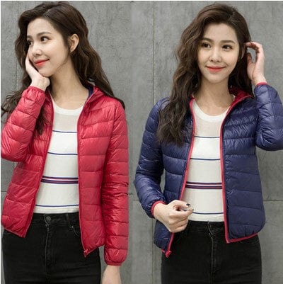 M / Big Red Navy Green Female Double-sided Women's Light And Short White Duck Down Fashion Hooded Warm Winter Coat Autumn New Double-Sided Jacket