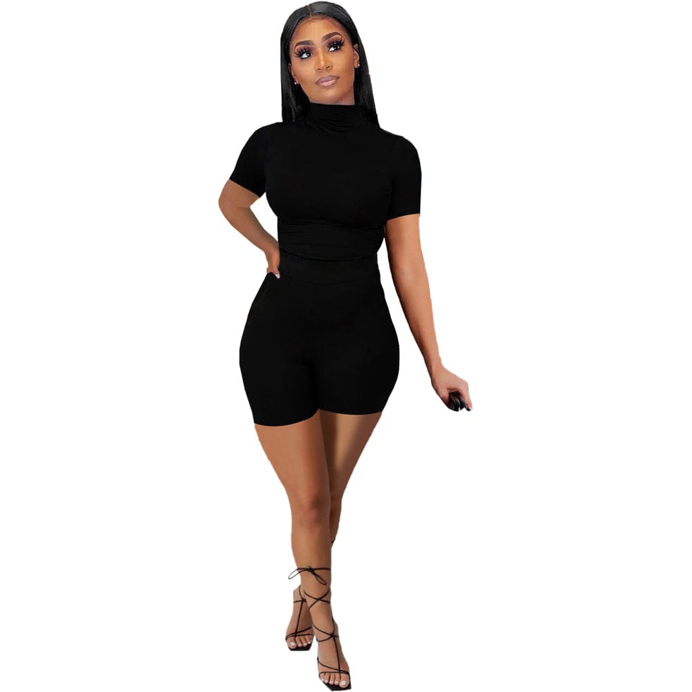 M / black 2 Piece Short Set Women s Blank Wholesale Summer Outfits Gym Fitness Two Piece Workout Shorts Sets with Short Sleeves