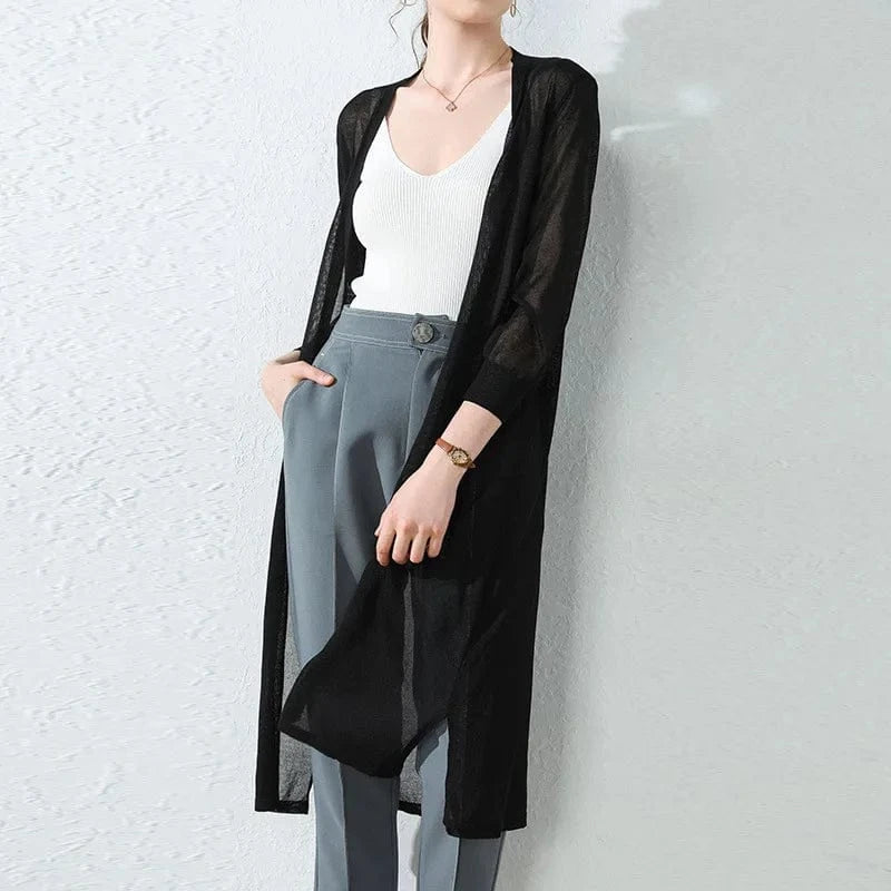 M / Black 2023 Summer New Korean Thin Loose Women's Knitwear Ice Silk Knit Sun Protection Cardigan Jacket