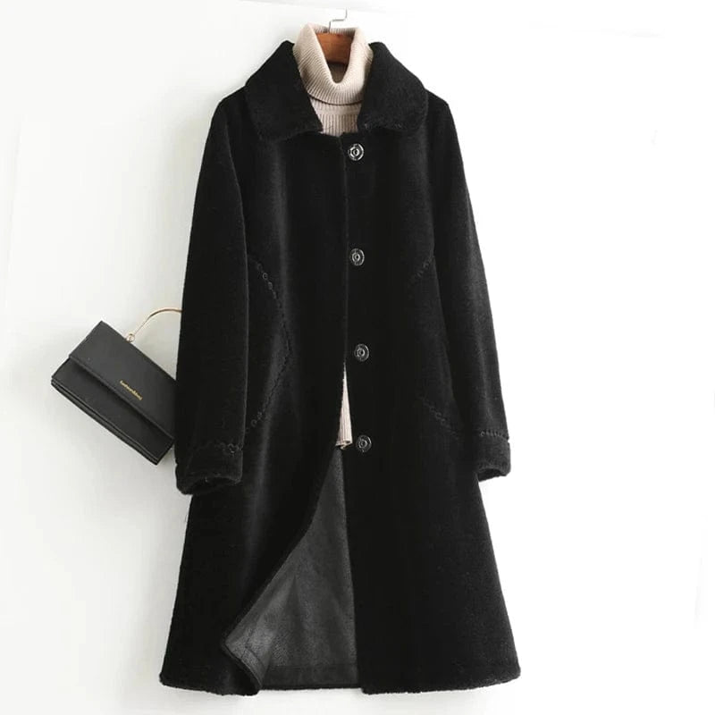 M / Black A50052 Pudi women real wool fur coat jacket trench winter warm female sheep shearing over size parkar coats
