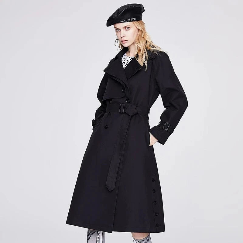 M / Black Autumn Cotton Long Trench Coats Fashion Design Double-breasted Trench Coat For Women Winter Spring