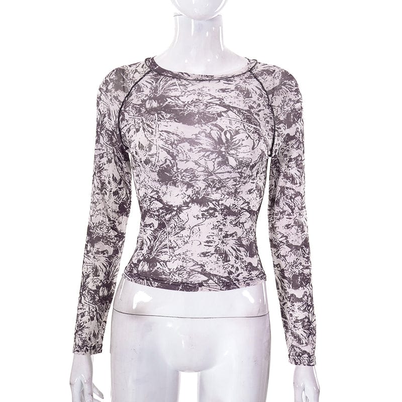 M / black Bomblook Q23TP007 Top Selling Pattern Printed Crew Neck Crop Top Selling Products 2023 Women Long Sleeve Top