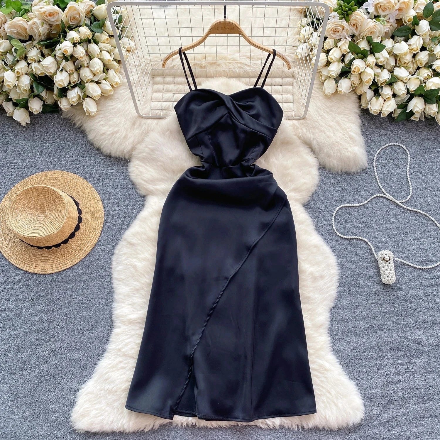 M / Black C Female Kink Slim Design Sense Waist Chic Small Temperament Long Dress