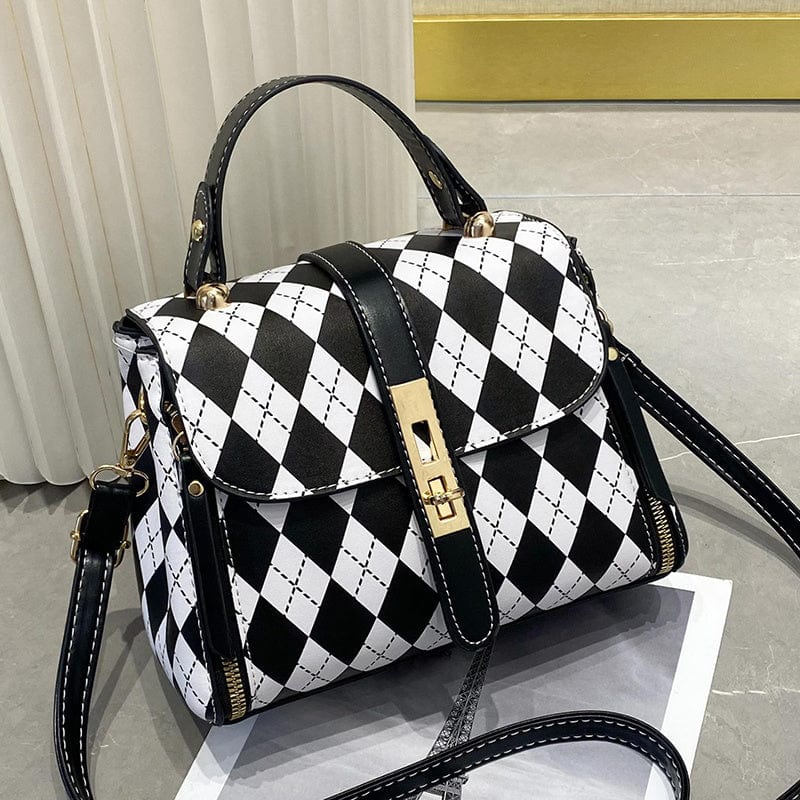 M / black Checkerboard Fashion Handbag small foot one shoulder crossbody ladies handbags Wholesale casual leather woman handbag