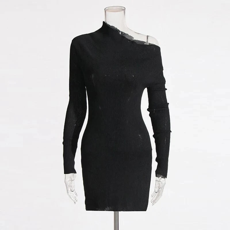 M / Black CHICEVER Casual Diagonal Collar Long Sleeve Solid Color Women Clothing Dresses 2023