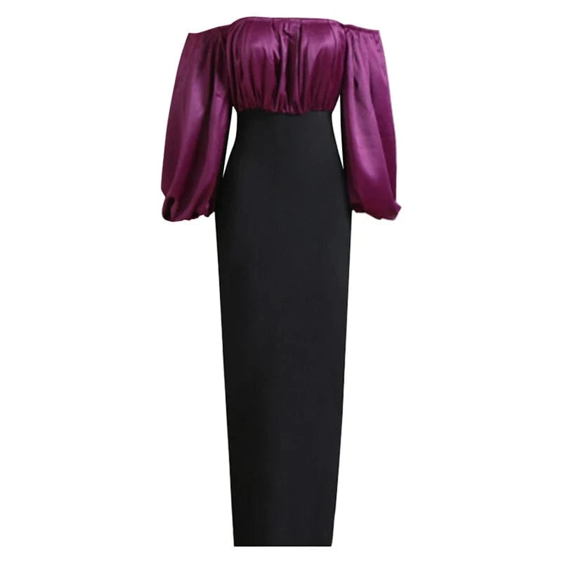 M / Black CHICEVER Casual Long Dress Slash Neck Lantern Sleeve High Waist Dresses For Women 2023