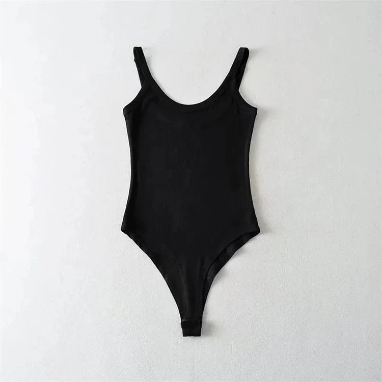 M / Black Custom Logo Bodysuit Top Women's Casual Workout Bodysuits for Women Solid Sleeveless Ribbed Knit Bodysuit