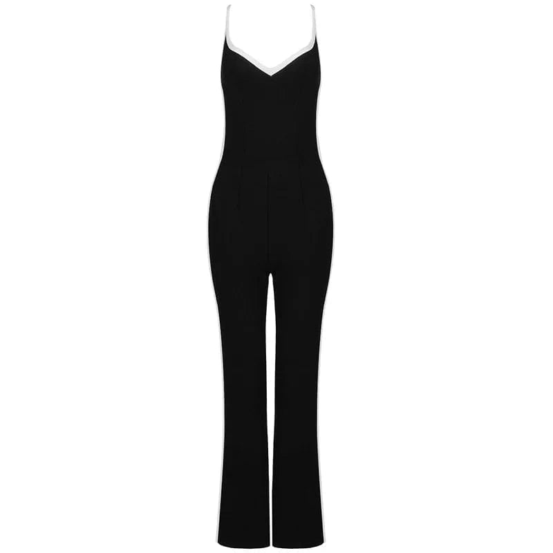 M / Black D8215 Ladies sexy casual Spaghetti strap body bandage one piece jumpsuit