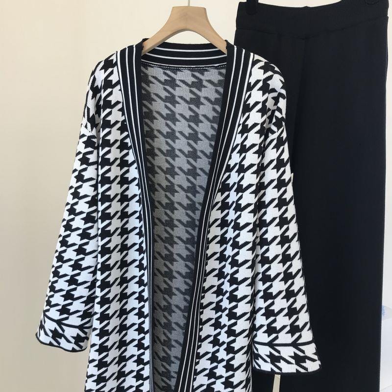 M / black Fall New arrived 2022 women long sleeve knit fashionable sweater cardigan set with Pants 2 piece set for ladies