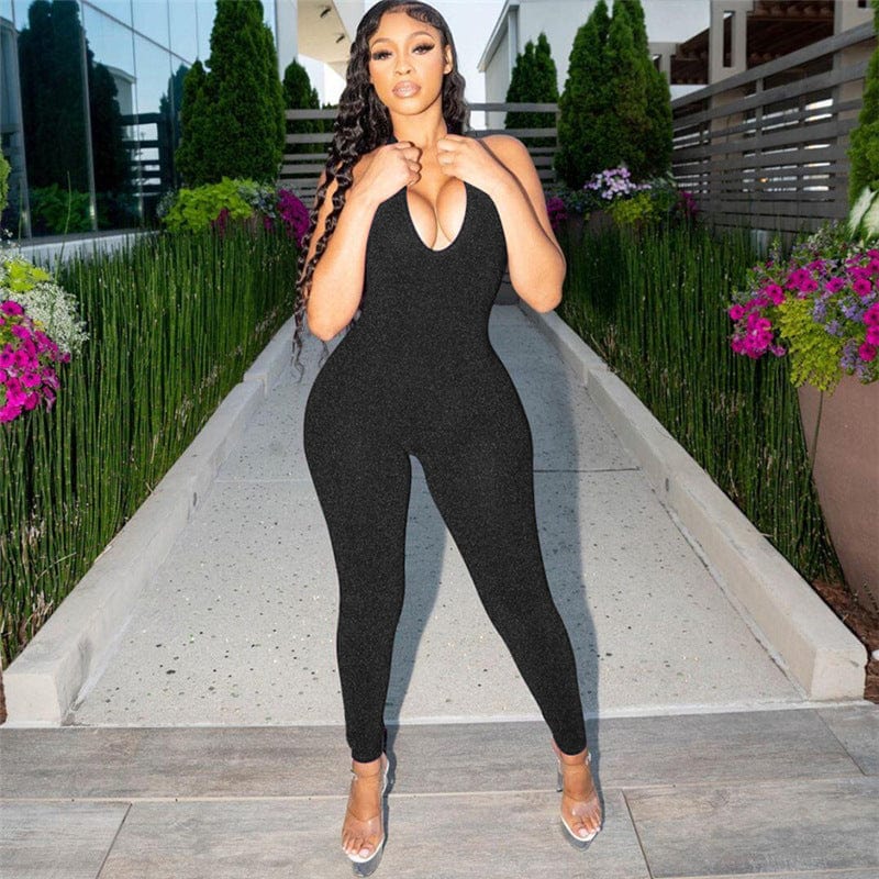 M / black Fall Women Fashion Clothing One Piece Solid Color Sleeveless Sexy Women Jumpsuit