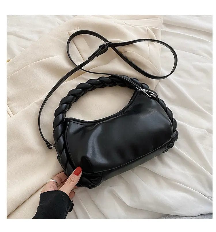 M / black Fashion High Quality PU Leather Woven Hand Bags Ladies Crossbody Purses and Handbags for Women Luxury