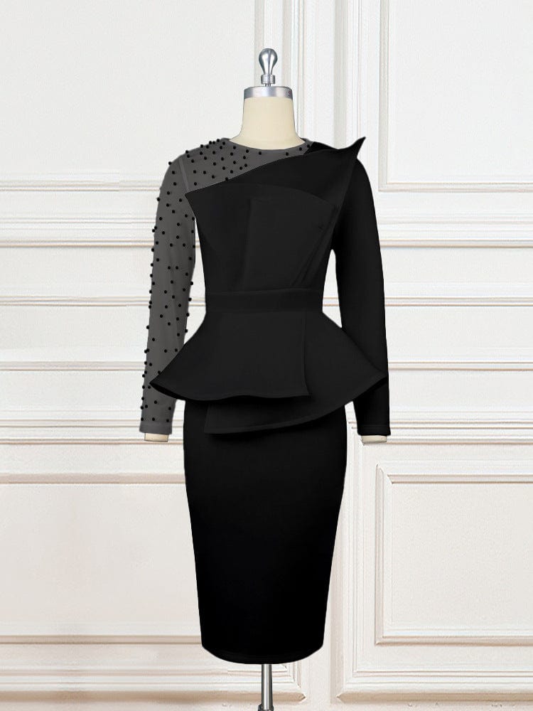 M / black GX21017 Fashion High Quality Long Sleeves Fashion Beaded Evening Dress Formal Party Club Women's Wear Dresses