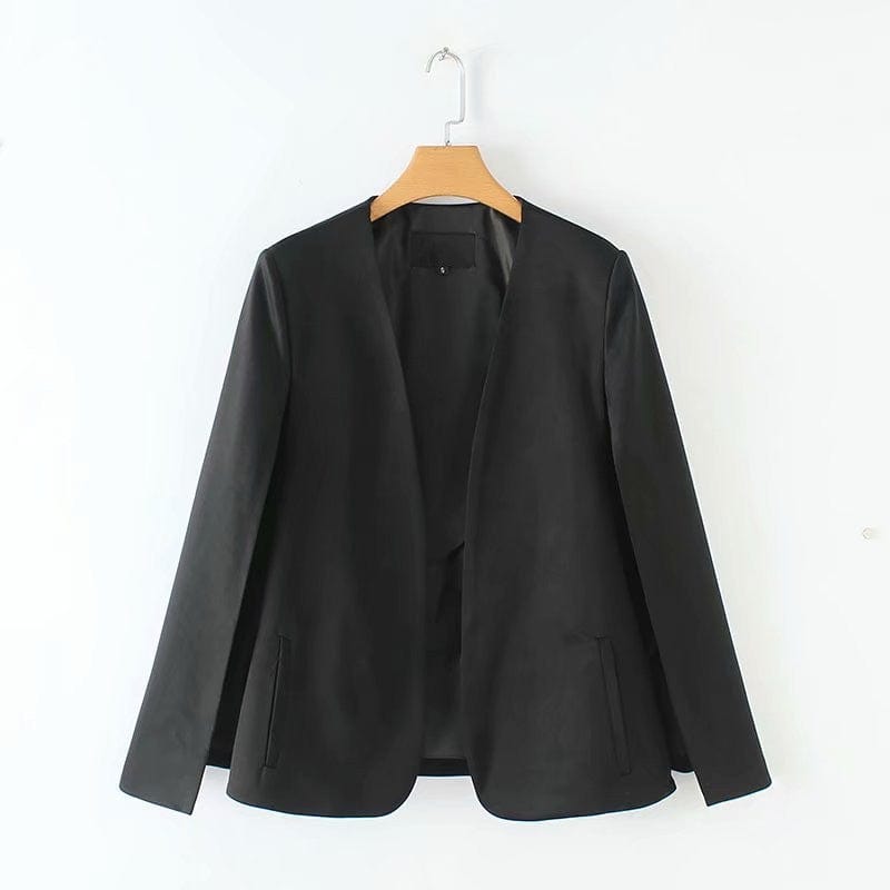 M / black H 10% OFF Blazers ladies women elegant black V neck coat office wear outerwear female casual chic open stitch tops Y11936