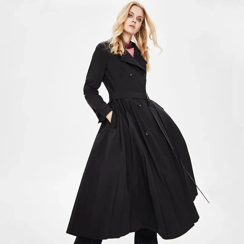 M / Black High Quality Elegant Unique Long Dress Overcoat Designer Trench Coat For Women