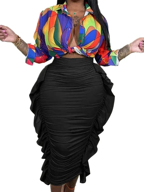 M / Black L691 New Fashion Women's Mid-Calf Pleated Skirt