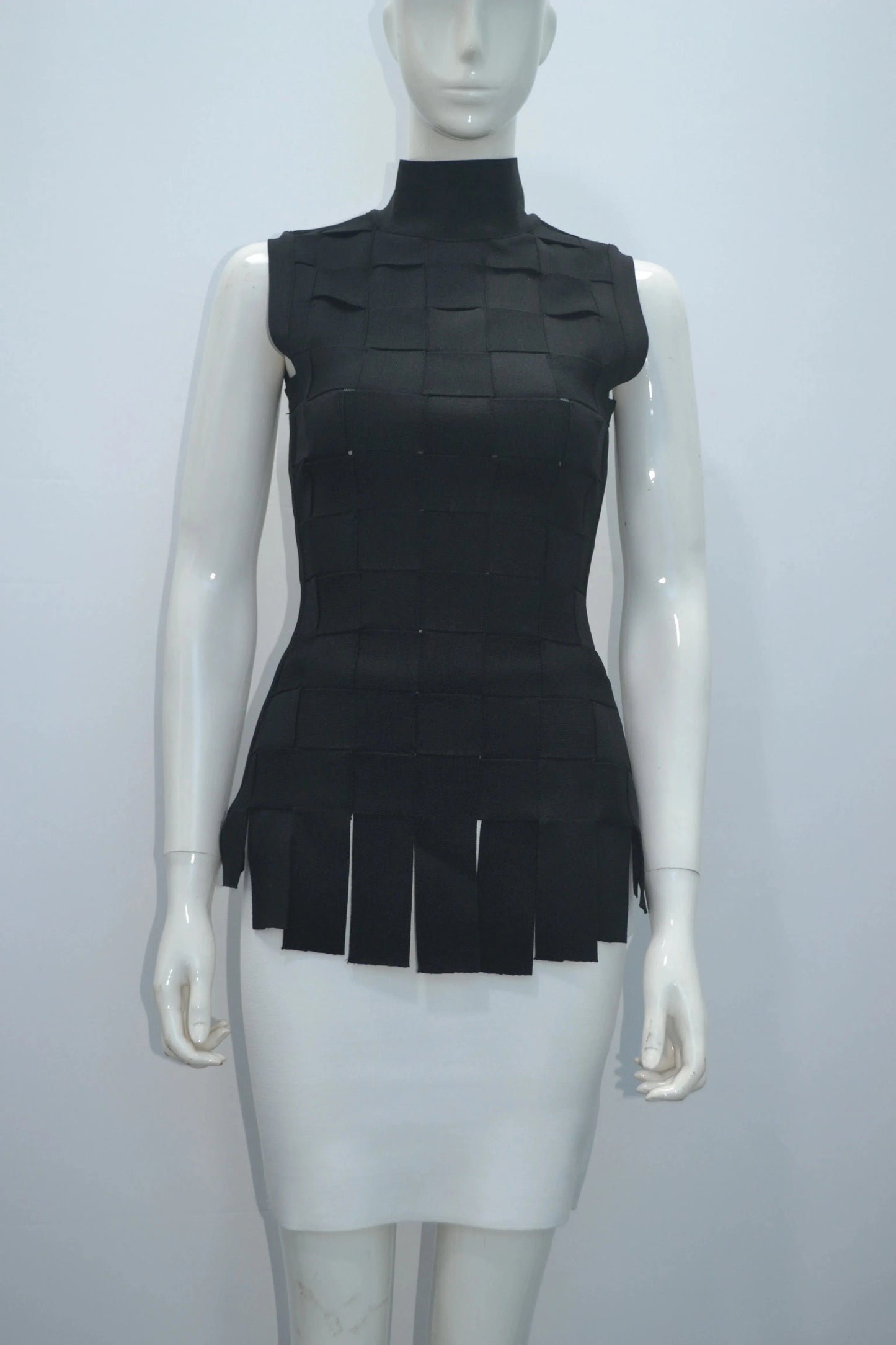 M / Black Ladies Spring and summer style patchwork plaid sleeveless blazer elastic slim sexy skirt bandage two piece set