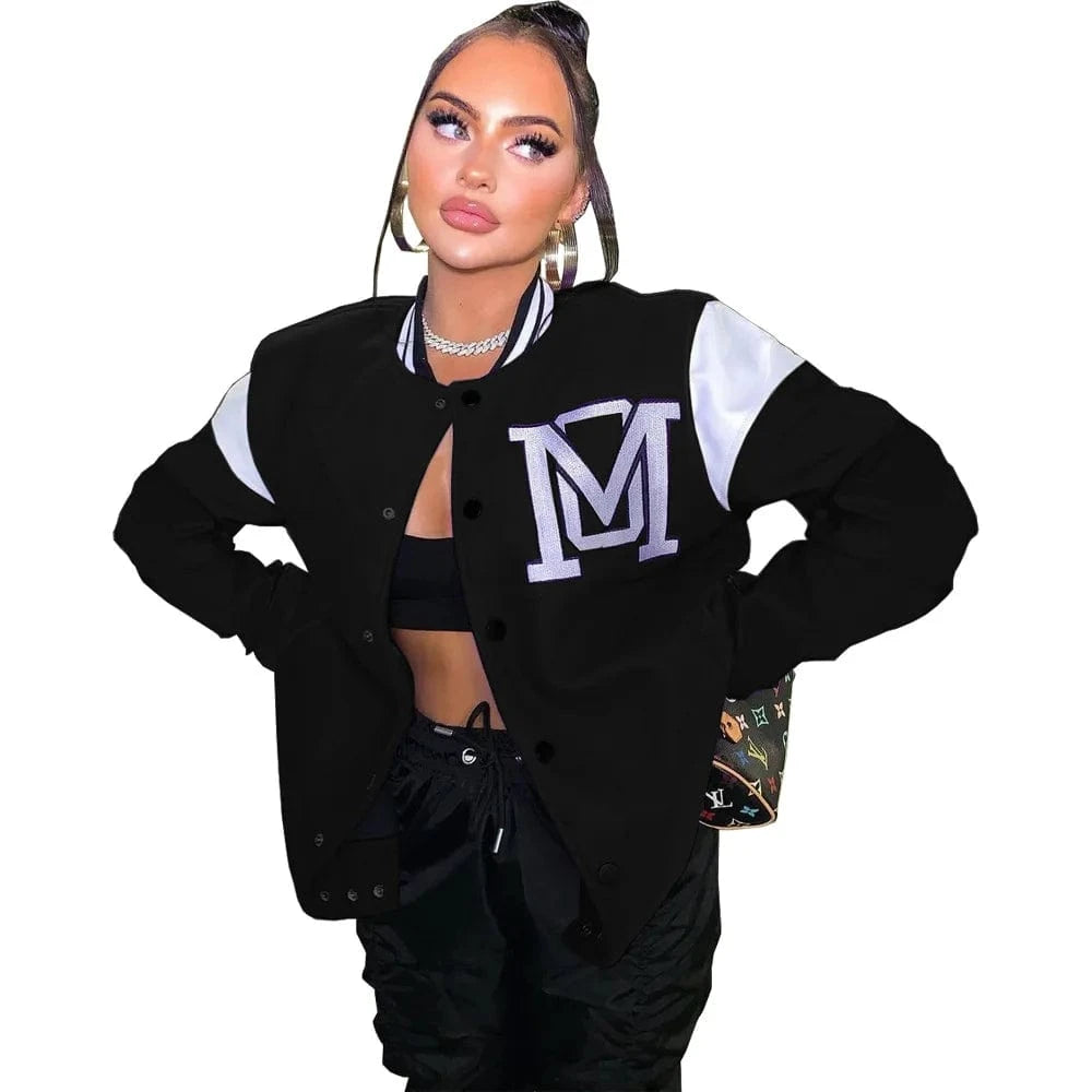 M / Black Latex Jogging Jacket Cover Ladies Winter Woman Bomber Jacket and Coat Cotton Poly Activewear Baseball Jacket Women
